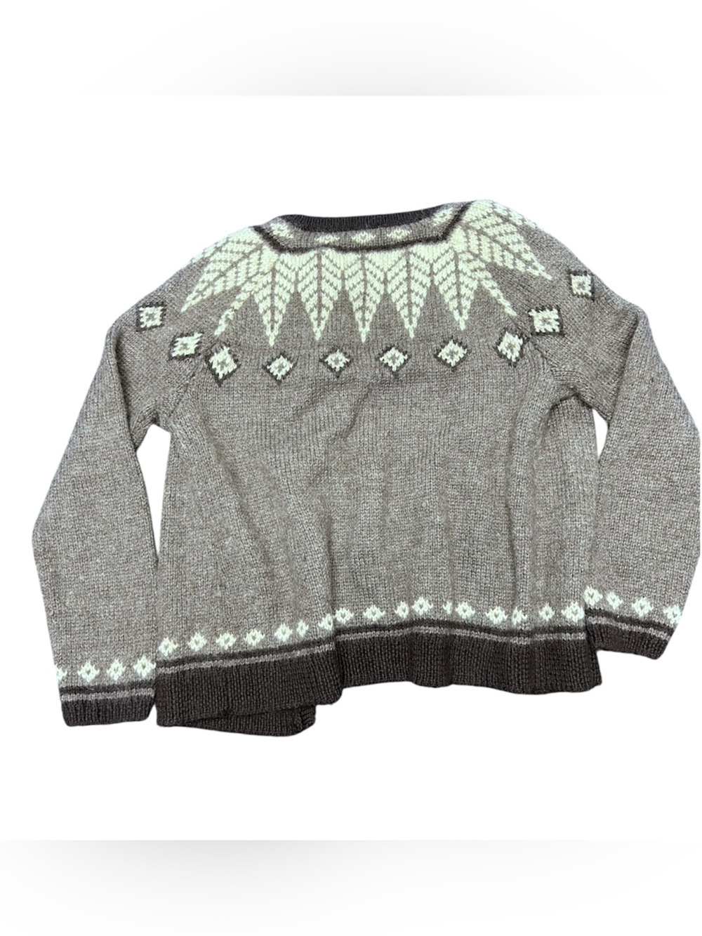 J. Jill Fair Isle Brown and Cream Cardigan Sweater S Wool Blend - Picture 2 of 4